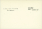 Papier à lettre vierge de Hitler à en-tête "Kanzlei des Fuhrers des Nsdap Berlin W8 voss-strasse 4". RR et TB