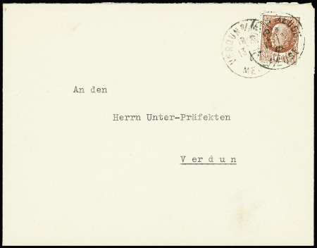 N°517 obl. Verdun-s-Meuse (1942) sur lettre avec au verso griffe bleue "Wirtschaftsoberleitung IV Nancy bei der Feldkommandantur 591 Nancy der Kreislandwirt in Verdun". Jolie pièce