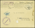 Lettre en franchise avec obl. mec de Rennes-gare (1941) avec griffe violette "Feldkommandantur dep Ille & Vilaine verwaltungsstab" et cachet rond violet