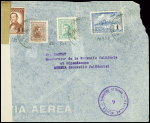 Uruguay n°535 + 430 + 515 + PA92A sur lettre par avion pour le gouverneur Sautot qui a rallié la Nouvelle Calédonie  au Général de Gaulle avec cachet violet