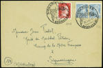 N°549 en paire en mixte avec Allemagne n°710B obl. Grand CAD "Sigmaringen Kreisstadt" (20.1.45) sur lettre adressée à un garde du maréchal Pétain. Rare et TB