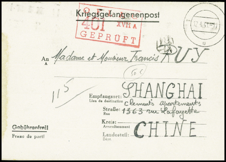 Formule dépliante avec cachet rect rouge "Oflag XVIIA" (12.4.41) avec arrivée (8 mai 1941). Destination très rare et TB