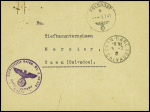 Lettre en franchise avec CAD "feldpost" (1941) + CAD Caen gare et cachet violet avec aigle "Dienstelle feldp NR L. 40358 "Luftgaupostamt Paris". TB