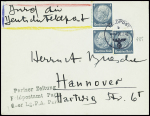 Allemagne n°484, 3 pièces, obl. CAD "Feldpost" (1942) sur lettre pour Hanovre avec griffe noire "Pariser Zeitung Feldpostamt Paris uber LGPA Paris". TB