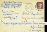 Entier carte postale 15PF Hitler obl. Neuenkirchen (22.6.44) expédiée par un Français au camp pour marins "Marine - Lager - Heidkamp Bremen - Farge". Rare et TB
