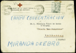 Espagne n°667 obl. Madrid (1943) sur lettre à en-tête "Délégué de la Croix Rouge française en Espagne" adressée à un français au camp de concentration de Miranda de Ebro. TB