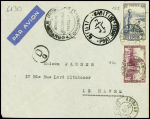 Côte d'Ivoire obl. Abidjan (1940) sur lettre censurée par avion avec cachet noir "Hopital maritime Port Bouet". TB