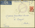 Algérie n°158 obl. Alger (mai 1940) sur lettre en FM par avion avec cachet violet "Cie havraise péninsulaire - Ville de Rouen". TB