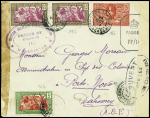 Madagascar n°172, 2 pièces + 166 + 164 obl. Diego-Suarez (1943) sur lettre avec double censure dont cachet ovale violet "British military administration passed by censor III Madagar"