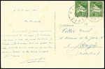 Algérie n°48 en paire obl. Bastia Corse (14 mai 1944) sur carte postale pour l'Algérie). TB