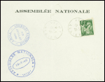 N°432 obl. Vichy (10.7.40) sur env sans adresse avec 2 cachets bleus différents "assemblée nationale Vichy 10.7.40". TB