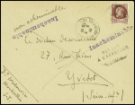N°517 obl. Montivilliers Seine Inférieure" (9.6.44) pour Yvetot avec griffe violette "Inacheminable" (débarquement de Normandie). TB