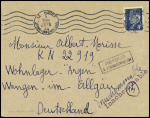 N°531A obl Le Havre (5 juin 1944 - veille du débarquement de Normandie) sur lettre pour un travailleur en Allemagne avec griffe violette "Inacheminable". TB
