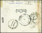 N°514 obl. St Cirgues en Montagne Ardèche" (1.12.41) sur lettre pour Fort de France (Martinique) réexpédiée à Saint Laurent du Maroni (Guyane) avec censures hollandaise et anglaise