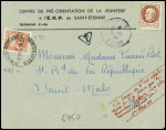 N°517 non obl sur lettre de Firminy Loire (3.11.44) avec timbre taxe n°73 obl horoplan "St Malo Rocabey Ille et Vilaine" (8.11.44). Démonétisation du type Pétain. TB
