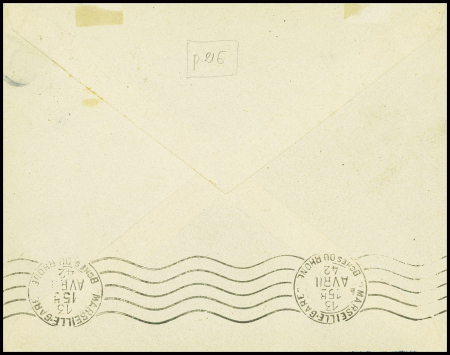 N°435 obl hex "Batiment de ligne Richelieu" (10.4.42 - Dakar) répété à côté sur lettre par avion. TB