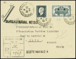 N°609 + 696 obl CAD "Poste navale bureau n°55" (24.12.45 - Londres) sur lettre avec griffe de recommandation provisoire. RR
