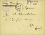 Lettre recommandée en franchise avec CAD "Poste navale bureau n°77" (1945 - Cherbourg). Rare et TB