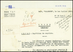 Ordre dactylographié (1er juillet 1943) à bord du Duquesne sur l'expédition du courrier de la force X internée à Alexandrie qui rejoint la cause alliée avec signature du capitaine 