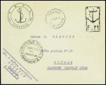 Lettre en franchise avec CAD horoplan "Douala Cameroun" (1943) + cachet noir avec ancre "FNFL Cameroun". Jolie pièce rare