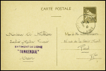 Entier carte postale d'Algérie 80c sépia mosquée de la pêcherie obl Mers El Kébir Oran (8.6.41) avec griffe violette "Batiment de ligne Strasbourg". TB