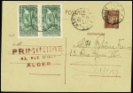 Entier CP 80c Pétain en mixte avec Algérie n°107 en paire obl Alger gare (1942). TB