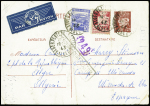 Entier CP 1F20 Pétain en mixte avec Algérie n°163 + n°180 obl Alger plateau Saulière (1943) pour un interné anglais au camp de concentration de Miranda en Espagne