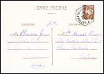 Entier CP 1F20 Pétain obl hex "Batiment de ligne Jean Bart" (22.6.42 - millésime à 2 chiffres - Casablanca), pièce rare avec jolie frappe