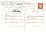 Entier CP 1F20 Pétain obl Epinal RP Vosges (1943) avec cachet violet avec aigle "Kreiskdtr 622" de la feldkommandantur d'Epinal avec au verso timbre fiscal 1F pour acte notarié. TB
