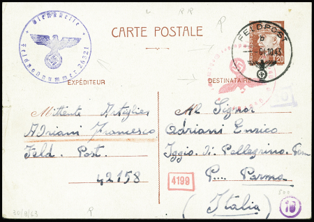 Entier CP 1F20 Pétain d'un travailleur italien en France "Dienstelle feldpostnummer 26321". TB