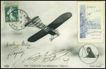 N°137 obl CAD rond "Amiens - aviation Somme" (16.8.1910) sur CP "Leblanc sur monoplan Blériot" avec vignette bleue du meeting. TB