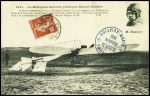 N°138 obl Dijon (24.9.10) sur carte postale "le monoplan Hanriot, piloté par Marcel Hanriot" avec cachet privé bleu "Aérodrome Dijon - aviation 22,23,24,25 septembre 1910" sur carte postale