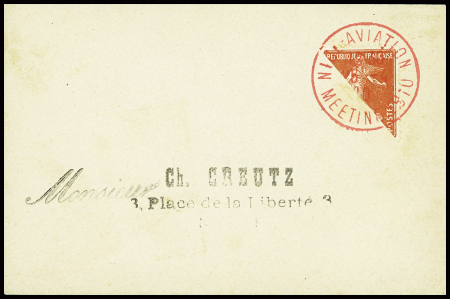 N°138, demi-timbre, obl CAD rouge "Nice aviation meeting 1910" sur une petite lettre. TB