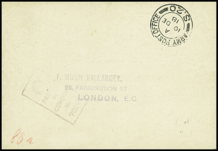 Carte par avion "Stamp collecting aerial souvenir" pour Londres avec CAD "Field post office S.20" (10.12.1918 - Marquise Pas de calais). TB