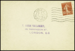Carte par avion "Stamp collecting aerial souvenir" pour Londres avec CAD "Field post office S.20" affr. N°138 obl Paris 8 (4.3.1919), rare et TB