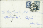 Colombie n°241 + TP aviation SCADTA 30c bleu surchargé "F" obl Barranquilla (18.6.1928) sur lettre pour Bogota avec arrivée. TB