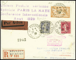 N°145 + 237 + 238 obl Le Bourget (22.8.29) sur lettre recommandée avec griffe violette "Liaison postale aérienne spéciale Paris La Haye conférence internationale aout 1929"