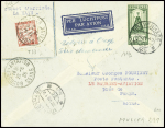 N°145 + 237 + 238 obl Le Bourget (22.8.29) sur lettre recommandée avec griffe violette "Liaison postale aérienne spéciale Paris La Haye conférence internationale aout 1929"