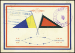 PA6 + Belgique ¨PA n°2 + vignette verte de l'expo EIPA sur carte postale spéciale (2 fanions) 1er essai de liaison rapide Paris - Bruxelles - Paris lignes Farman (19.11.1930 - Muller n°279)