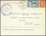 N°123 + 199 obl CAD "PLM étranger" (27.9.29) sur lettre pour Beyrouth avec cachet violet "Ligne aérienne Marseille, naples, Athènes, Syrie premiers courriers postaux réguliers". TB