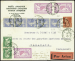 N°237, bande verticale de 7 + 243 + 240 3 pièces + 274 en paire obl Paris (16.10.1929) sur lettre pour Tamatave avec arrivée 30 oct (17/27. 10. 29) raid Paris - Tananarive par Goulette