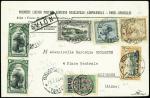 Congo belge n°110 + 131 + 154 + PA1 + PA2 + PA4 en paire sur lettre à en-tête du raid Brazzaville - Léopoldville - Paris - Bruxelles" par Goulette avec au verso AFF mixte Soudan 40