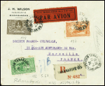 12/20.4.1934 Tananarive - Paris par Pharabod AFF. Madagascar n°173 + 186 + 187 sur lettre recommandée pour Marseille (Muller n°48 Madagascar). RR et TB