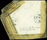 N°517 sur lettre brûlée d'Alger pour Casablanca avec consolidation par bandes PTT 509 (accident d'Ameur El Aïn le 27 sept 1942) - Nierinck n°420927) avec mention manuscrite