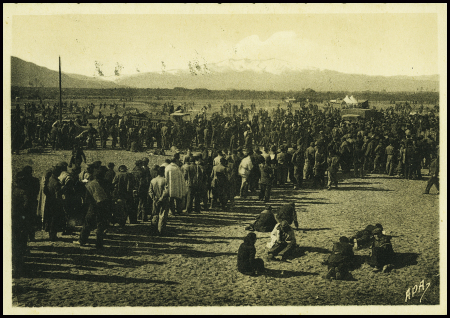 Carte postale "Un coin du Camp d'Argelès et le canigou" (APA Poux Albi). TB