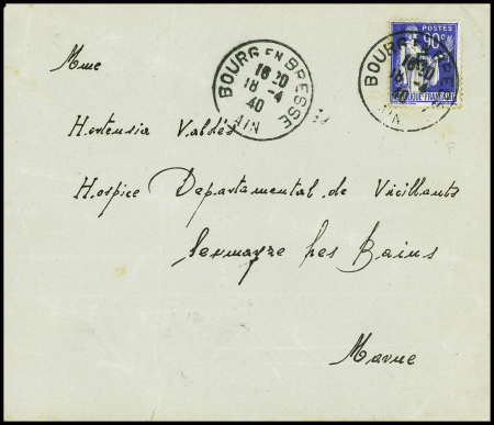 FM n°10 obl CAD "Bourg en Bresse Ain" (18.4.40) sur lettre. TB