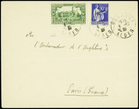 FM n°10 en mixte avec Algérie n°105 obl CAD "Boghari Alger" (1939) sur lettre, TB
