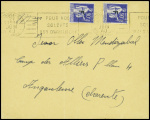 FM n°10, 2 pièces, obl Toulouse-gare (juin 1940), sur lettre pour Angoulême en double port (tarif du 1.12.1939). TB