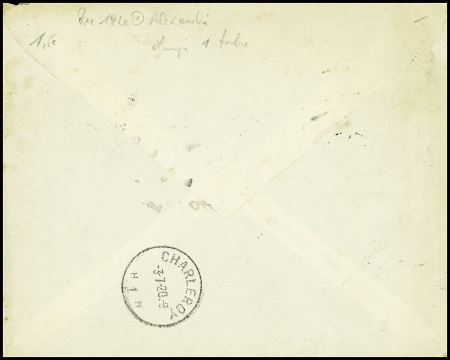 N°138 10c semeuse rouge, 2 pièces, obl CAD "Alexandrie Egypte" (1920) sur lettre recommandée à en-tête "Banque d'Athènes agence d'Alexandrie" pour Charleroi (Belgique). TB