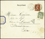 N°138 obl CAD "Sallanches Hte Savoie" (1909) sur grande carte postale dépliante 3 volets (panorama de la chaine du Mont Blanc) avec mention "imprimé" et timbre-taxe n°31. TB